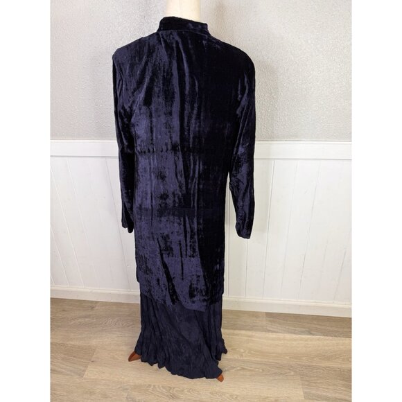 Lolette Jacket Dress Set Sz M Navy Mandarin Collar Tunic Velvet Patchwork Artsy - Picture 5 of 14